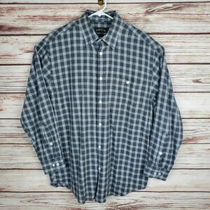Orvis Mens Large Gray Houndstooth Plaid Long Sleeve Button Down Shirt #198